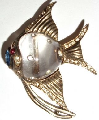 Rare Vintage Coro Designer Sea Imps Sterling Jelly Belly Fish Fur Clip Pin L 6