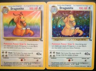 (2x) Dragonite - Both Rare - Fossil - Pokemon Cards One Holo - - One Non Holo.