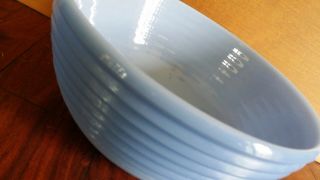 Rare Delphite Blue Milk Glass Batter Bowl Mixing Manhattan Park Place 4 Art Deco