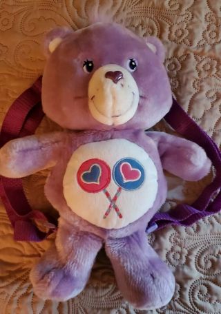 Vtg Rare Purple Care Bears 13 " Lollipops Bear Backpack Bag 2003 Plush