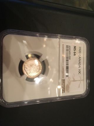 Canada Canadian Ngc 10 Cents 1920 Ms - 64 Rare