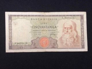 1967 Italy Rare 50000 Lire Leonardo Da Vinci (p 99a) - Vf -