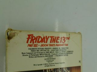 Friday The 13th Part VIII Jason Takes Manhattan VHS (1989,  Paramount) RARE 4