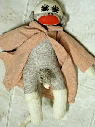Rare Vintage Sock Monkey Doll With Trench Coat To Cover Private Part