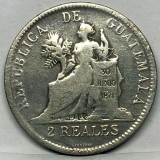 1896 Guatemala 2 Reales Silver Coin Km 167.  Rare.