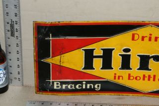 RARE 1920s DRINK HIRES ROOT BEER IN BOTTLE EMBOSSED TIN TACKER SIGN GAS OIL SODA 2