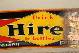RARE 1920s DRINK HIRES ROOT BEER IN BOTTLE EMBOSSED TIN TACKER SIGN GAS OIL SODA 3