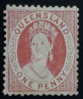 Rare 1874 - Queensland Australia 1d Rose Red Chalon Head Stamp Wmk Crown Q