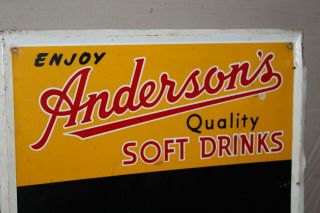 Rare 1960 Enjoy Anderson Soft Drinks Metal Chalkboard Sign Gas Oil Soda Pop