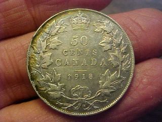 1918 Canada Half Dollar Fifty Cent Rare Fine - Very Fine Coin