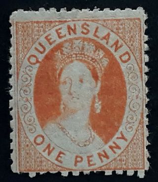 Rare 1864 - Queensland Australia 1d Orange Verm Chalon Head Stamp Wk Small Star