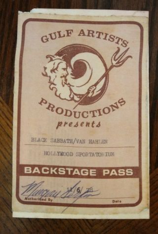 1978 Black Sabbath Van Halen Backstage Pass Gulf Pro Rare Vintage