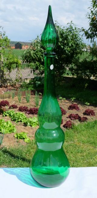 Rare Xl Green Italian Art Glass Empoli Decanter Genie Bottle 24.  4 "