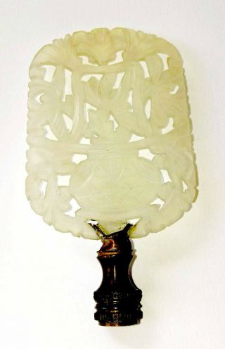 Rare Vintage CARVED WHITE JADE Lamp FINIAL Chinese 1940 ' s 2
