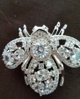 Extremely Rare Joan Rivers Clear Large Rhinestones Silver Bee Brooch Retired