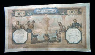 1939 FRANCE EXTRA large RARE Banknote 1000 francs XF 2