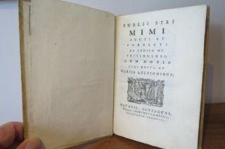 1740 - Publilius Syrus - Publii Syri Mimi - Rare Book,  Part Vellum Bound