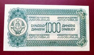 YUGOSLAVIA 1000 Dinara 1944,  WWII - Partisan RARE Russian print,  xf - aunc 2