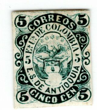 Colombia - Antioquia - 5c Stamp W/ Printing Error - Sc 7v - 1869 Rare