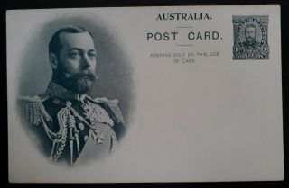 Rare 1911 Australia 1d Greenish Black Full Face Kgv Coronation Post Card