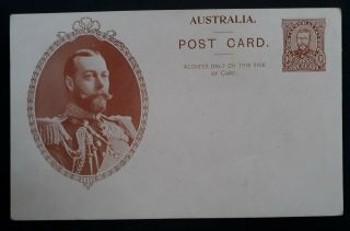 Rare 1911 Australia 1d Red Brown Full Face Kgv Coronation Post Card