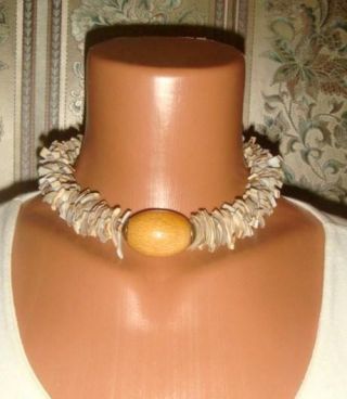 Vtg Fantastic Rare To Find Miriam Haskell Wood Shells Necklace C 1960 Nr