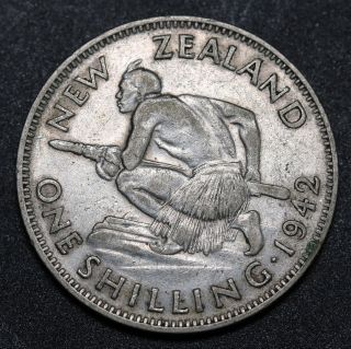 1942 Zealand Shilling Km 9 Silver Coin Broken Back Variety 80k Minted Rare