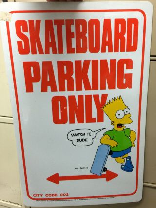 Rare 1990 Official Vintage The Simpsons 11 " X17 " Sign Skateboard Parking