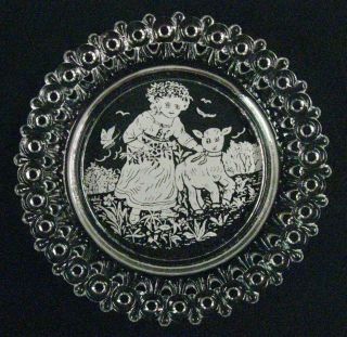 Rare “bo Peep” Nursery Rhythm Children Glass Plate,  Antique 1880s Egg And Dart