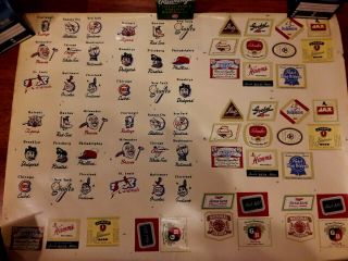1955 Rare Large Sheet Of 71 Major League Baseball And Beer Decals