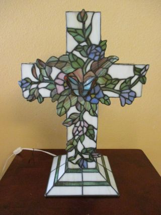 Cross Tiffany Style Lamp With Butterfly (rare)