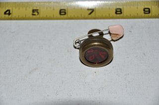 Vintage Marbles Gladstone Michigan Pin On Brass Compass Rare Red Plastic Lens