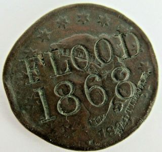 Rare 1868 Baltimore Flood Relic - 1830 Large Cent W/ " Baltimore 1868 Flood " Stamp