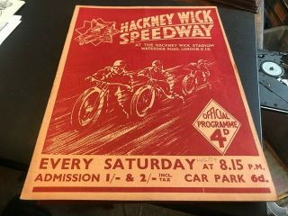 Hackney Speedway - - England V Dominions - - - Programme - - 24th June 1939 - - - Rare