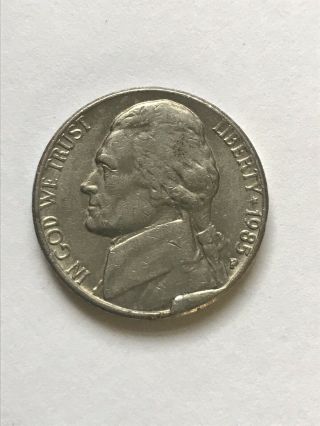 1985 P Large Cud Error Jefferson Nickel 5c Extra Metal Coin Usa Rare Severe Die