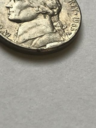 1985 P Large CUD ERROR JEFFERSON NICKEL 5C Extra Metal Coin USA Rare Severe Die 2