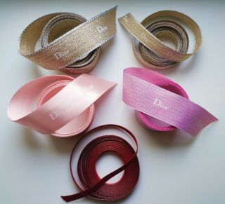 Ribbon Dior Gold,  Pink,  Red,  Set Of 7 Ribbons Of Different Lengths,  Rare