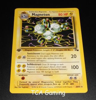 Magneton 26/62 1st Edition Fossil Set Rare Pokemon Card Near