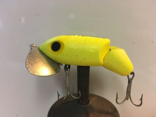 Vintage Rare Fishing Lure By Fred Arbogast Jitterbug Neon Green Yellow Jointed