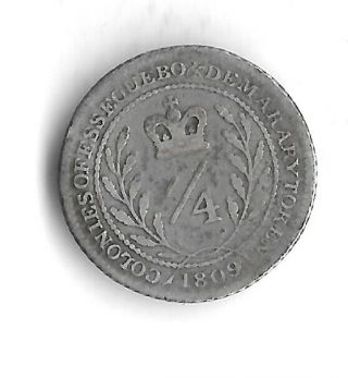 1809 Essequibo & Demerary 1/4 Guilder - Silver - Rare - 124,  000 Minted (gv - 7)