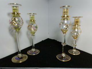 Tall Hand Blown Glass Candle Stick Holders 24kt.  One Of A Kind Rare Collectable