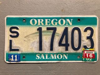 Vintage Oregon License Plate Salmon Rare Sl - 17403 2016 Sticker Paint Damage