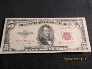 Series 1953b Five Dollar $5 Bill Red Seal Rare Old Us Note Currency