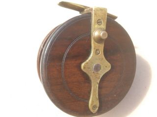 Rare Vintage Allmark Co Redditch England Centre Pin 4” Wood & Brass Fishing Reel