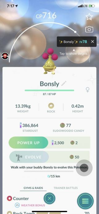 Pokemon Go Rare Trade Shiny Bonsly