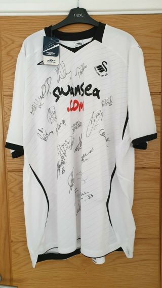 Rare Bnwt 2008 - 2009 Swansea City Squad Hand Signed Home Shirt Umbro