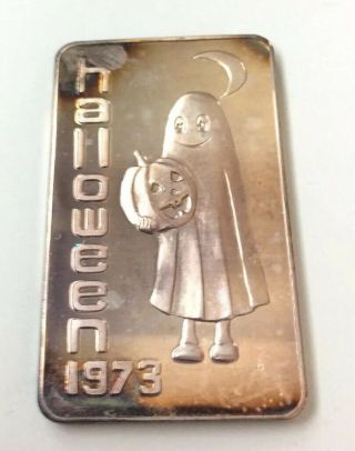 Rare Halloween 1973 Ghost Trick Or Treat.  999 Silver Art Bar 1 Troy Ounce