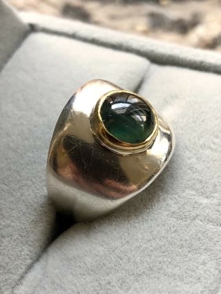 Rare Karl Lee Green Sapphire Ring Sterling Silver 22k Gold Studio Artisan Signed
