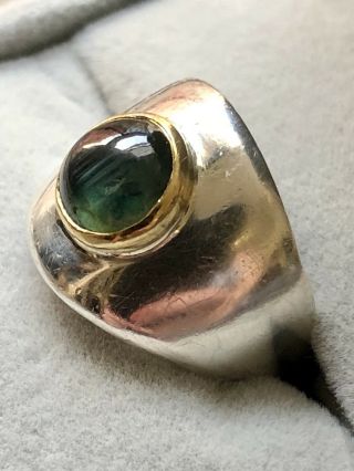 RARE Karl Lee Green Sapphire Ring Sterling Silver 22k Gold Studio Artisan Signed 2