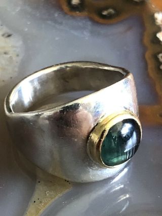 RARE Karl Lee Green Sapphire Ring Sterling Silver 22k Gold Studio Artisan Signed 3